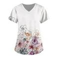 thumbnail image 1 of Susanny Print Scrub Tops Women Floral Short Sleeve Nurse Uniform with Pockets Scrub Tops Print Graphic Fitted Plus Size Work Scrub Shirts White S, 1 of 3