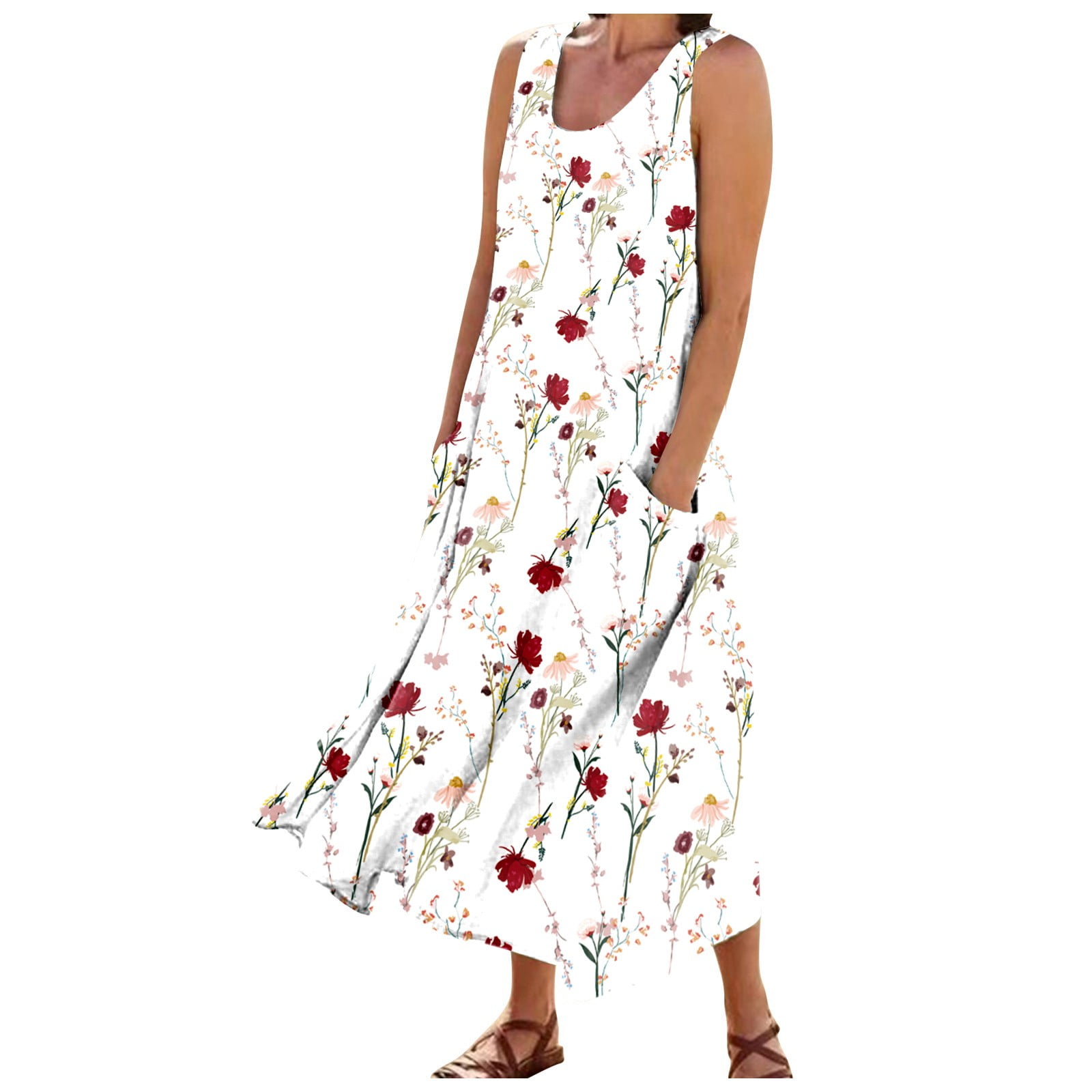 Work Sundresses Susanny Sexy Going Out Dress Floral Cotton Linen Maxi Dress for Women ...