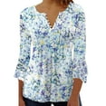 thumbnail image 1 of Susanny Sexy Summer Tops Women Floral Flowy Fitted Shirts for Women Button Down Flare Elbow 3/4 Length Sleeve Plus Size Blouses for Women Dressy Pleated Womens Dressy Tunic Tops Navy S, 1 of 2