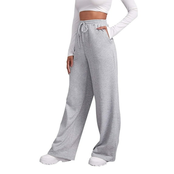Susanny Ladies Sweatpants with Pockets Clearance Wide Leg Drawstring High Waisted Elastic Waist Sweatpants for Women Plus Size Flare Joggers Baggy Pants Petite Jogger Pants Light Gray 2XL
