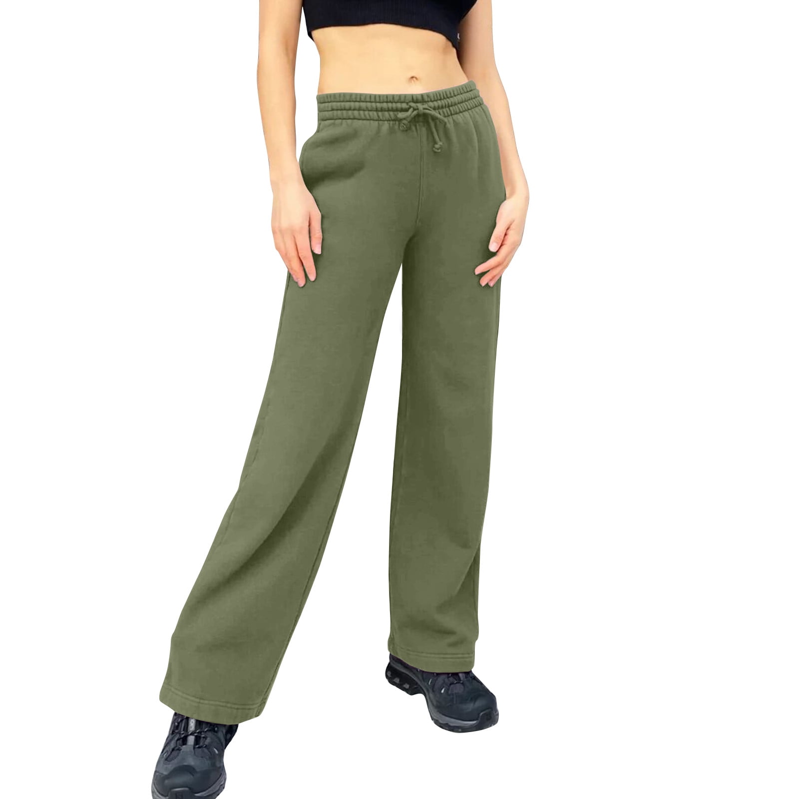Susanny Petite Sweatpants Petite with Pockets Fleece Lined High Waisted Lounge Pants Straight Leg Lightweight Drawstring Baggy Long Pants Sweats Brown