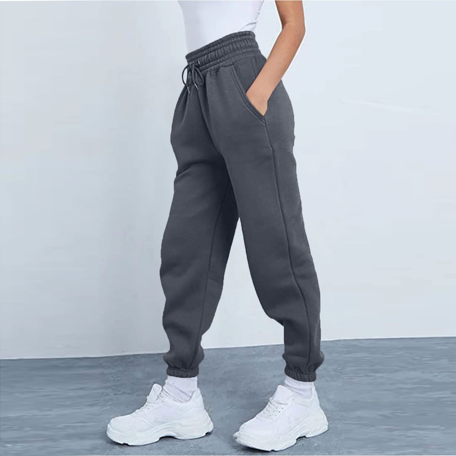 Meladyan Women's Elastic High Waist Joggers Baggy Pants Color Block  Sweatpants with Pockets (Large, Purple&Pink)