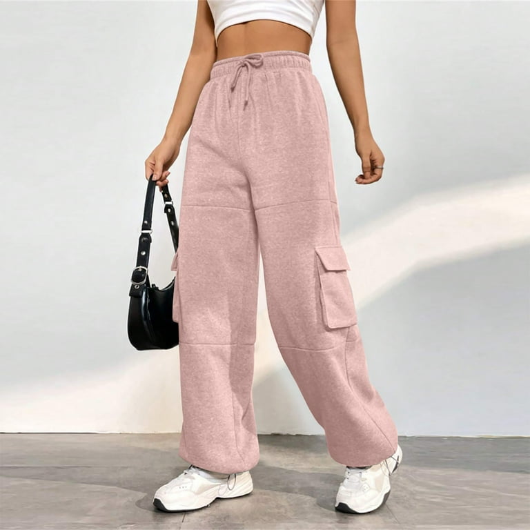 Susanny Sweatpants for Women Clearance Plus Cinch Bottom Drawstring Straight Leg Pockets High Waisted Jogger Sweatpants Joggers Fall Cargo Baggy Pants Trendy Athletic Jogger Pants Pink XL Walmart
