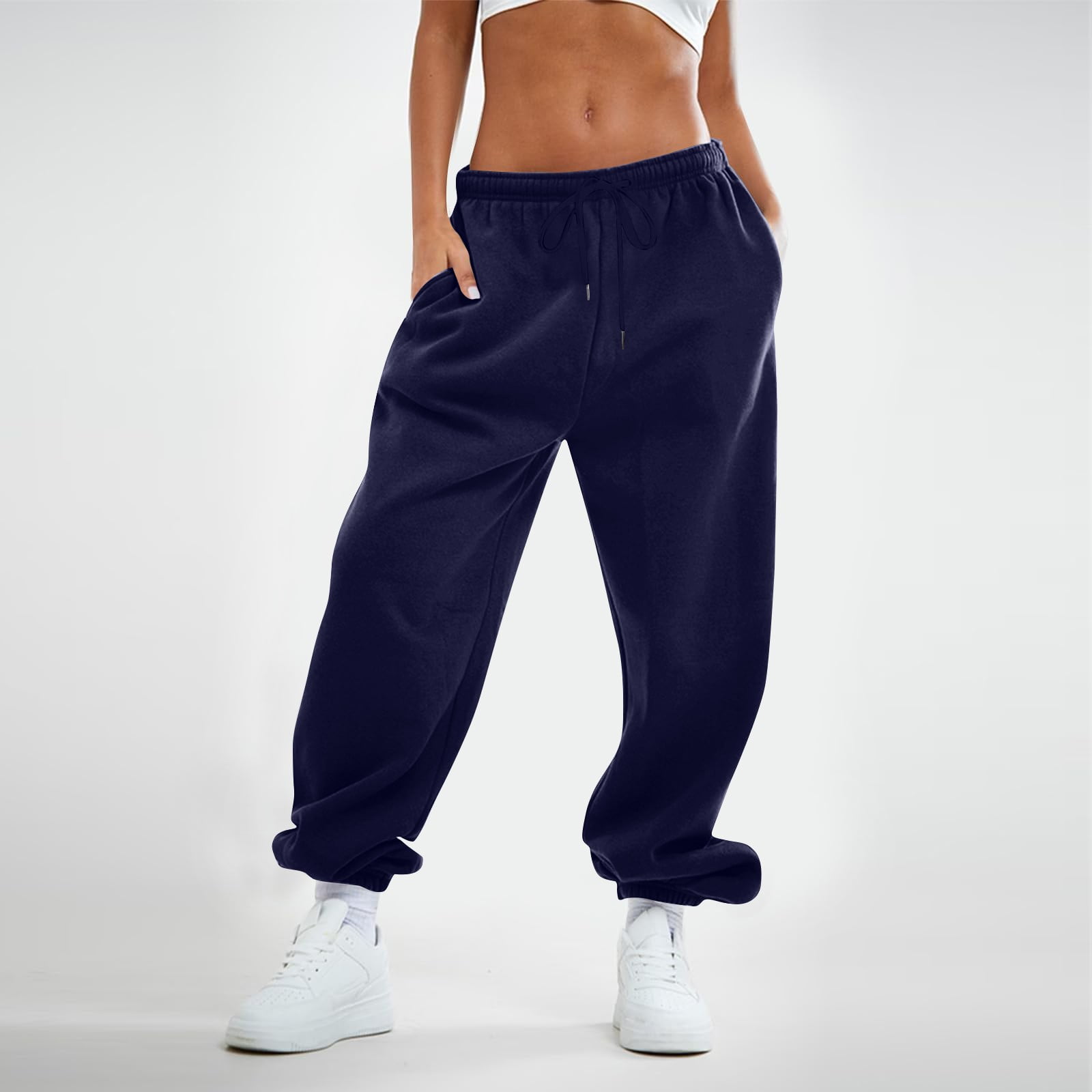 Susanny Wide Leg Sweatpants Women Straight Leg Petite Baggy Fleece Lined  Joggers Pants High Waisted Casual Drawstring with Pockets Womens Soft  Sweatpants Navy L 
