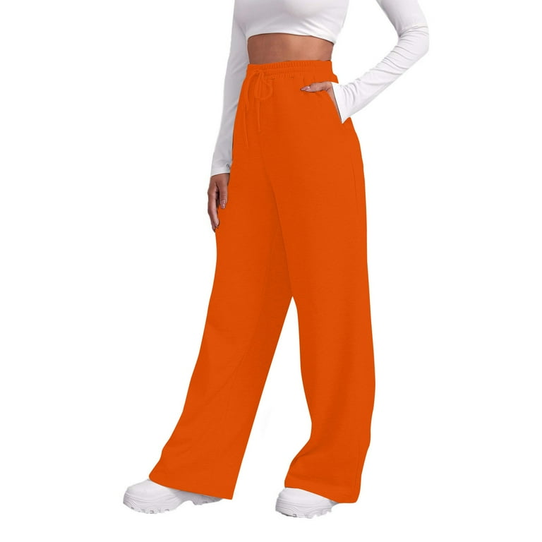 Susanny Sweatpants for Women Tall Long Wide Leg Elastic Waist Drawstring with Pockets High Waisted Sweatpants Clearance Plus Sizes Cotton Petite Baggy Pants Joggers Clearance Jogger Pants Saffron L W...
