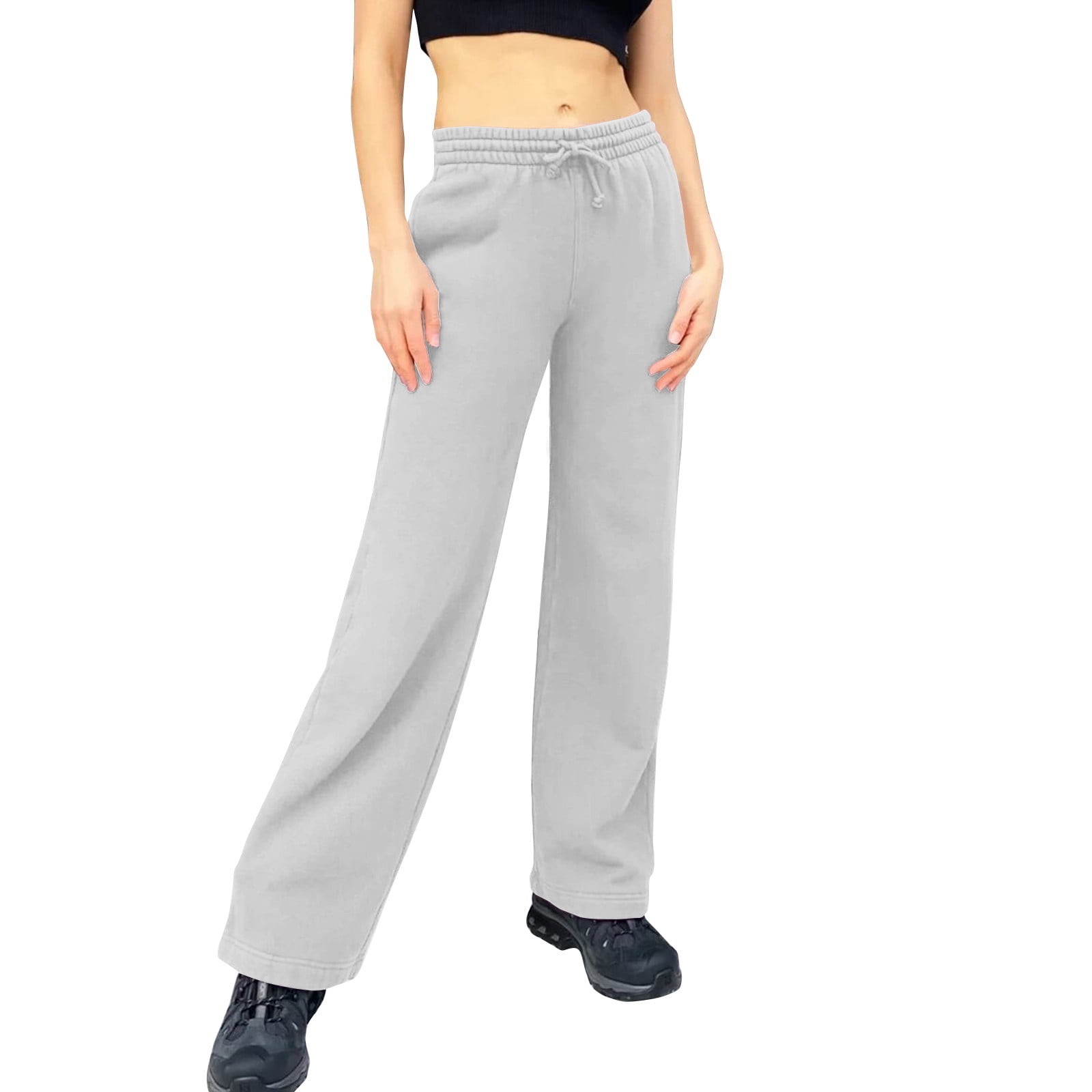 Susanny Sweatpants for Girls Straight Leg with Pockets Fleece Lined High  Waisted Lounge Pants Baggy Comfy Drawstring Petite Sweat Pants Teens Gray L  