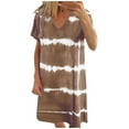 thumbnail image 1 of Susanny Swing Dress for Women V Neck Short Sleeve Shift T Shirt Midi Dresses 2023 Striped Knee Length Plus Size Sun Dress Khaki 5XL, 1 of 7