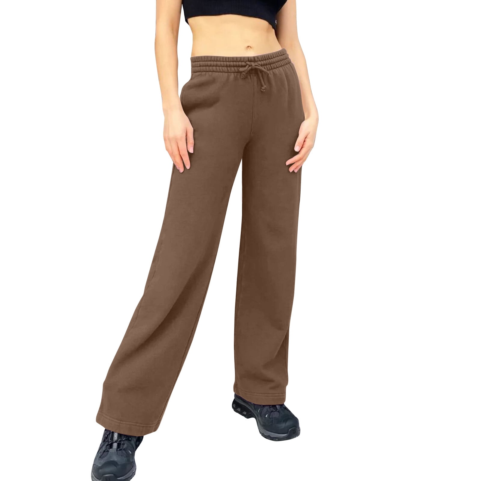 Susanny Tall Sweatpants for Women Fleece Lined Straight Leg with Pockets  Drawstring Lounge Pants High Waisted Loose Fit Baggy Petite Cute Sweat Pants  for Girls Brown 2XL 