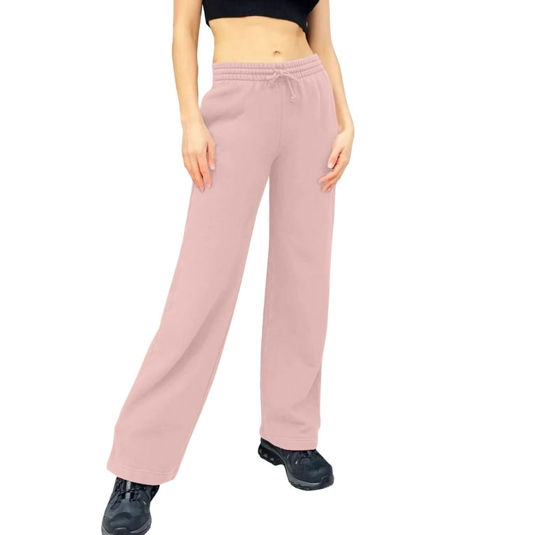 Susanny Tall Sweatpants for Women High Waisted with Pockets Fleece Lined  Baggy Lounge Pants Straight Leg Cotton Petite Drawstring Sweat Dress Pants  Pink M 