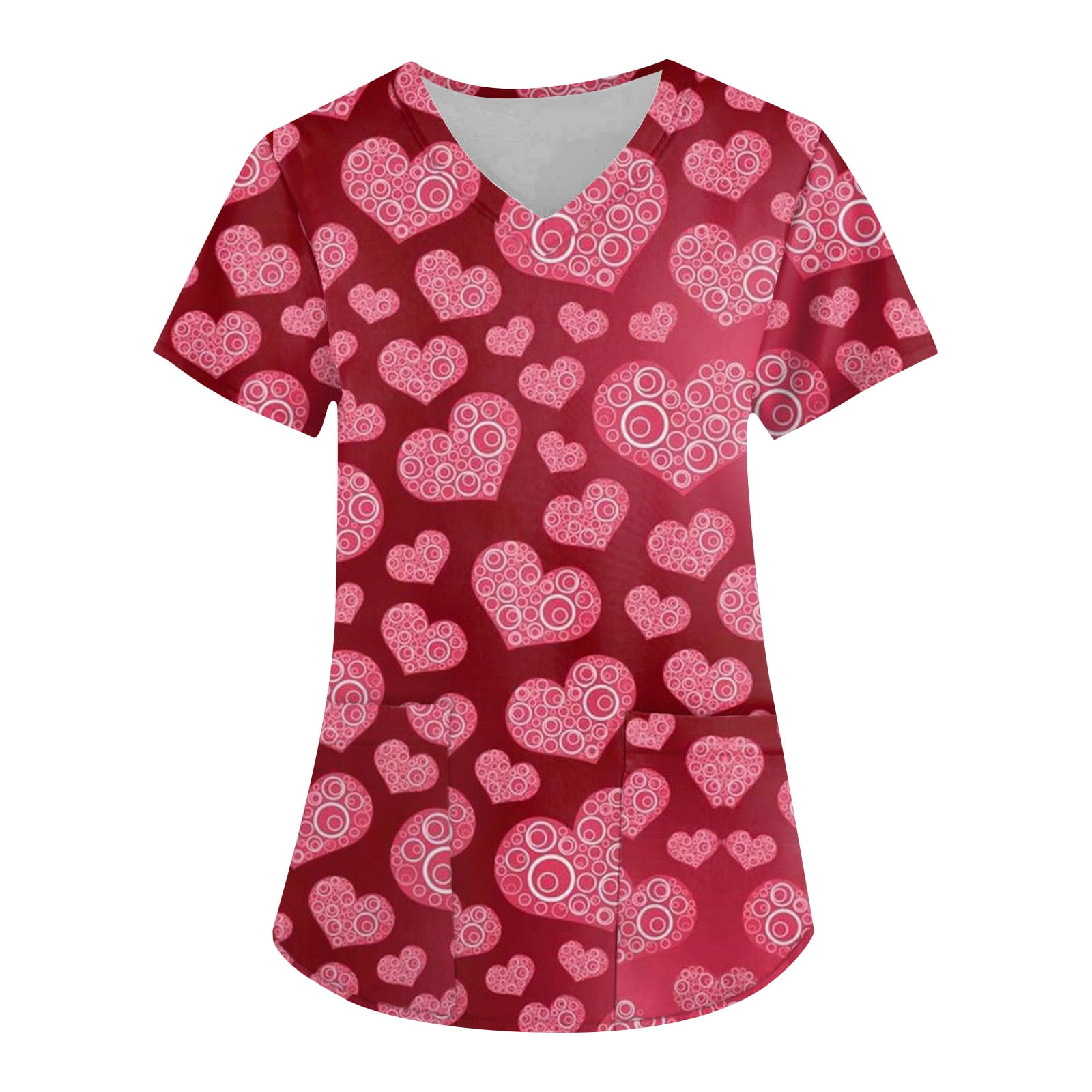 Susanny Valentines Day Holiday Scrub Tops V Neck Graphic Red Heart ...