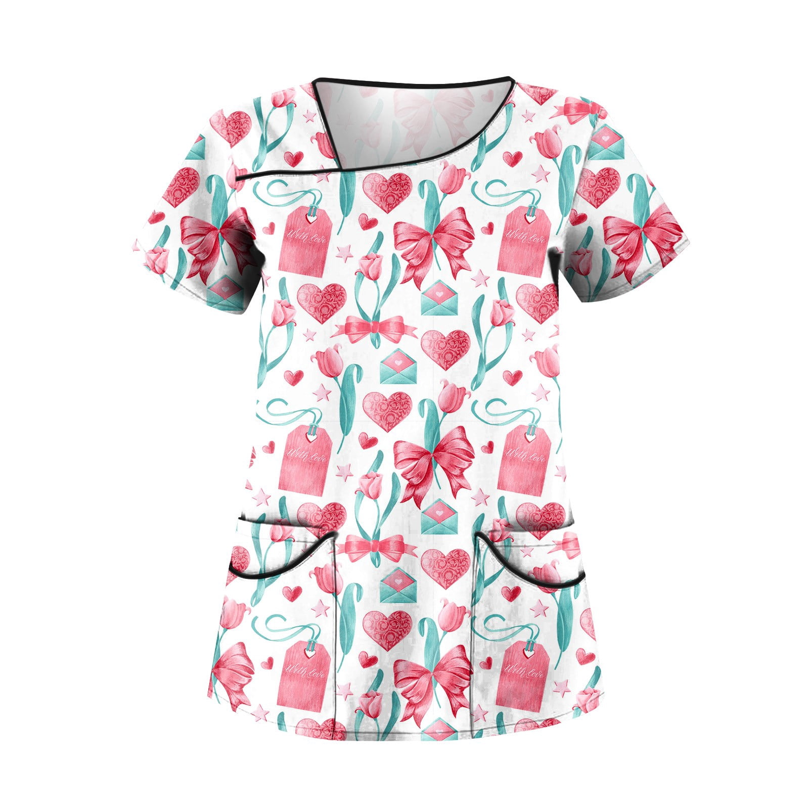 Susanny Valentines Day Maternity Scrubs for Nurses Love Red Heart Print Short Sleeve with