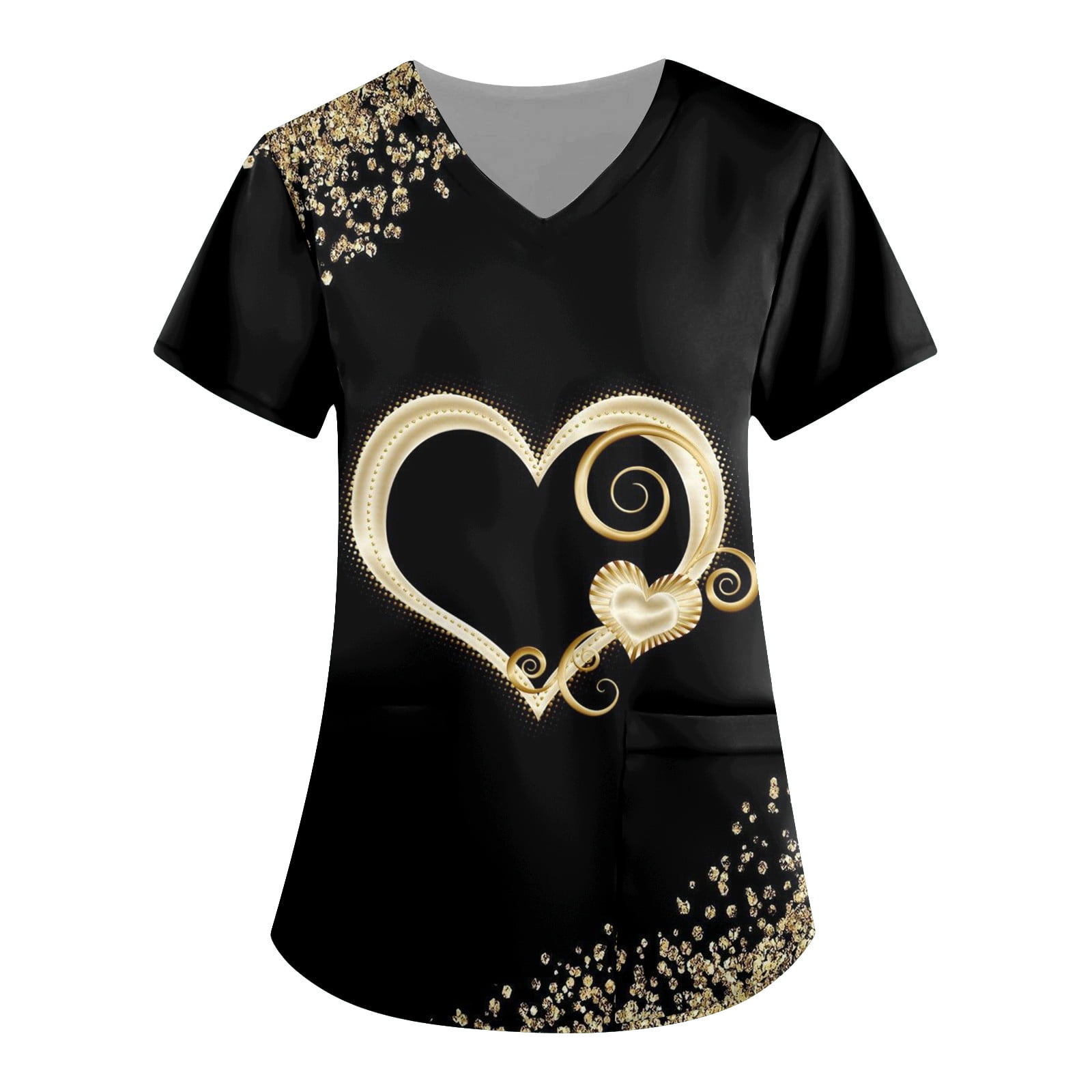 Susanny Valentines Day Maternity Scrubs with Pockets Graphic V Neck Love Short Sleeve Valentines