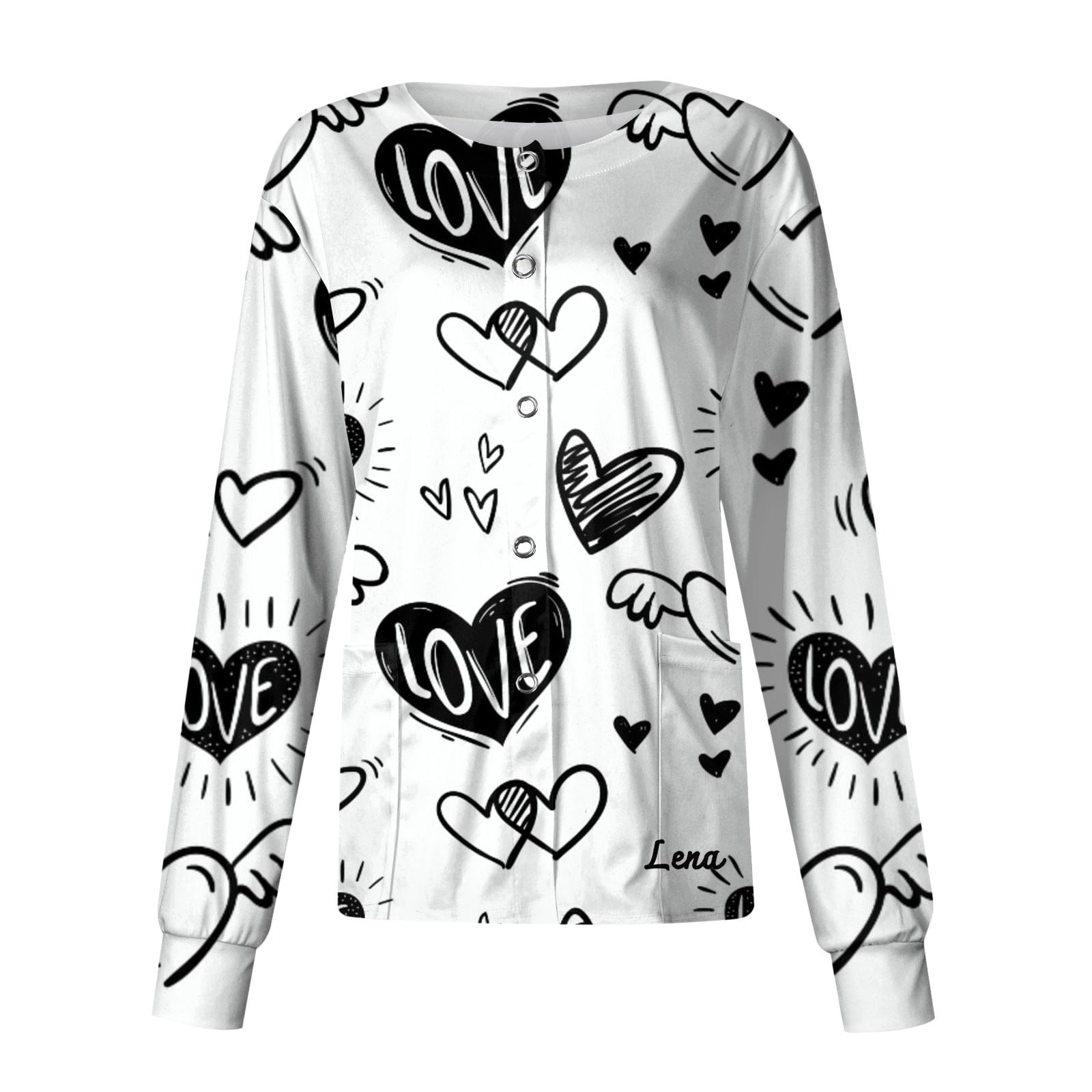 Susanny Valentines Day Unisex Scrubs Long Sleeve Graphic with Pockets ...