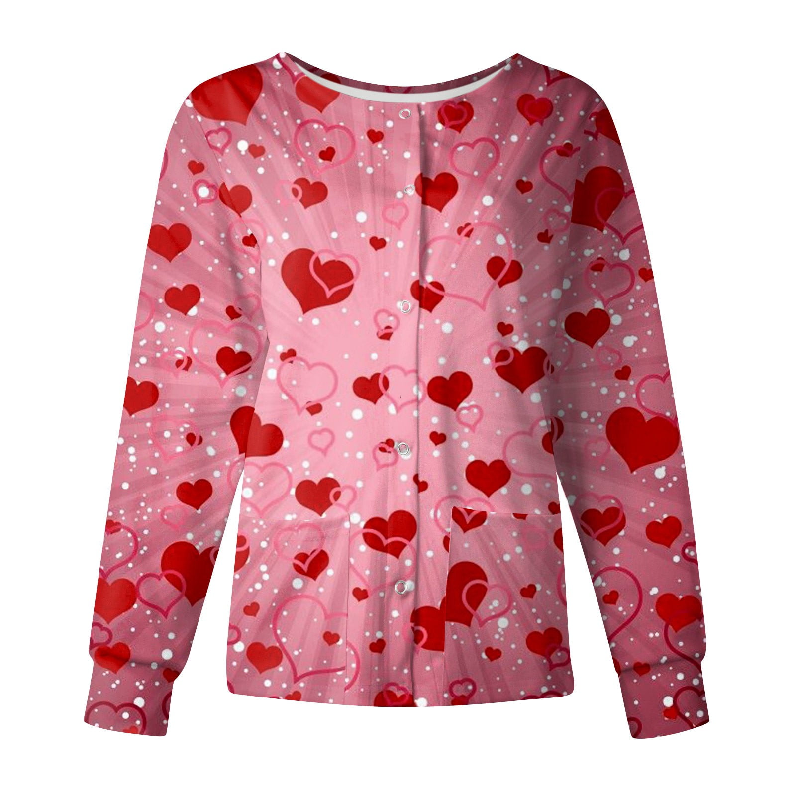 Susanny Valentines Day Unisex Scrubs with Pockets Button Down Love Long