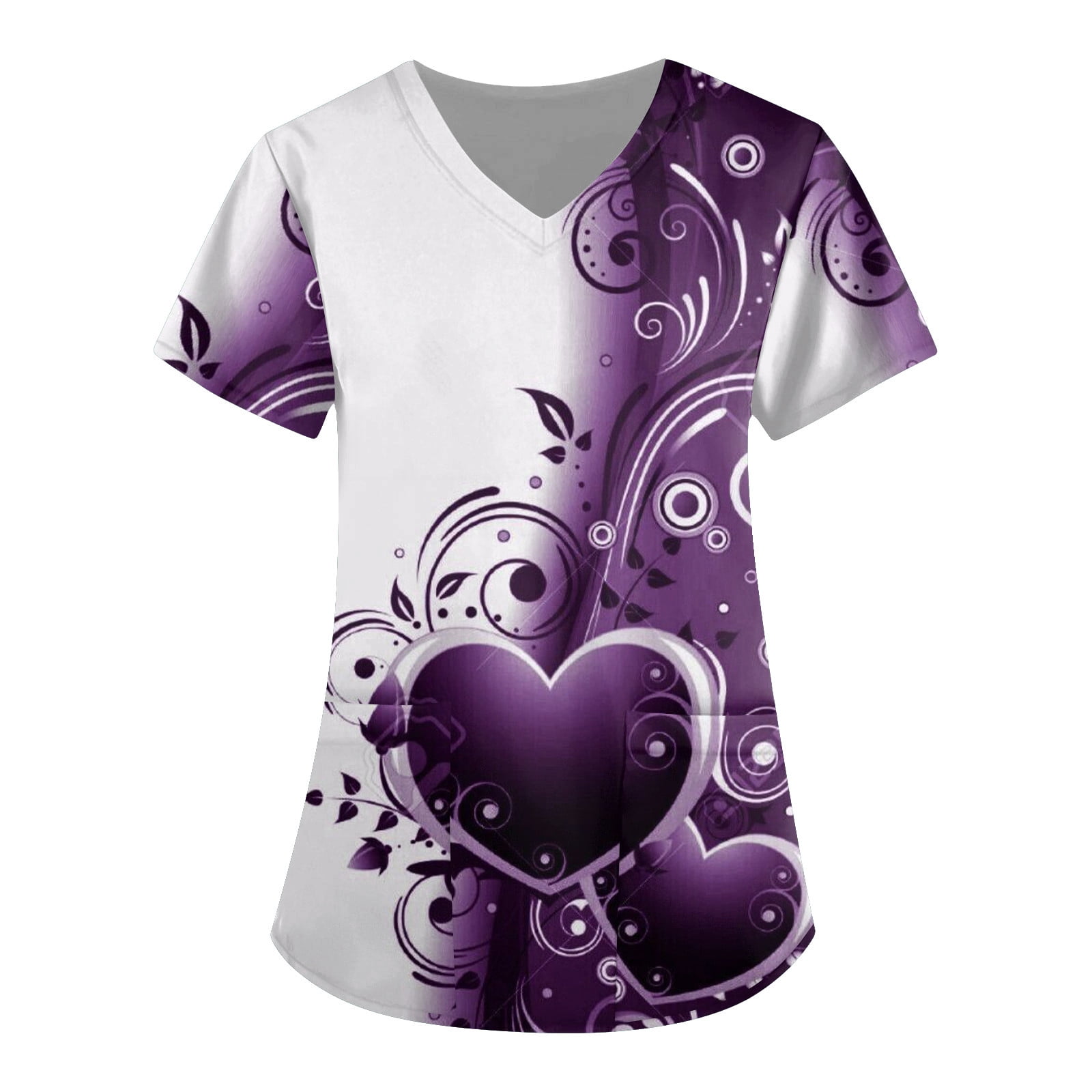Susanny Valentines Day Women's Scrubs V Neck Love Graphic with Pockets
