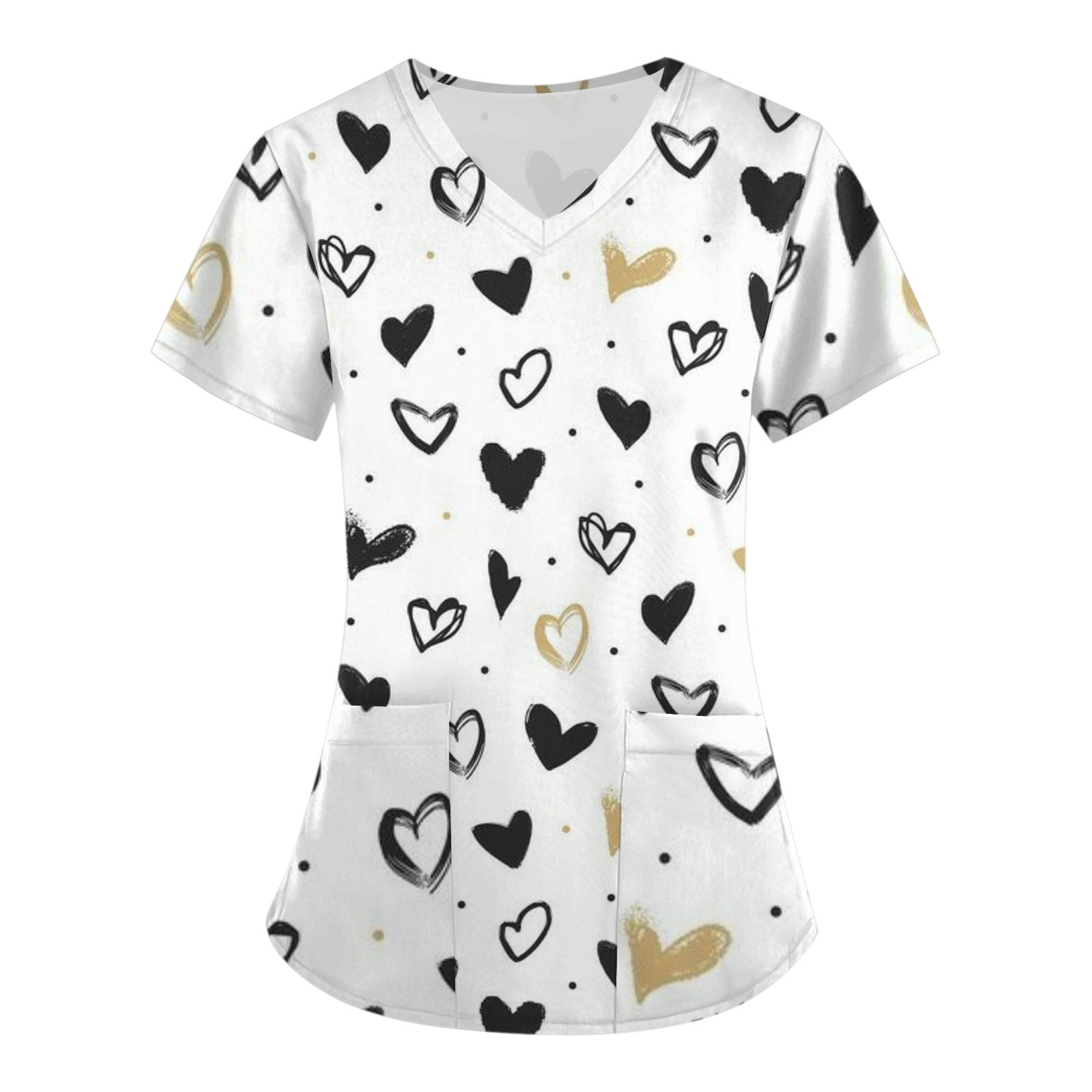 Susanny Valentines Day Womens Scrub Top with Pockets Love Red Heart Print V Neck Graphic Scrubs