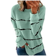 Susanny Vintage Sweatshirt Women Loose Fit Lightweight Active Pullover Women Long Sleeve Plain Tops for Women Party Club Night Crewneck Oversized Womens Clothing Mint Green 4XL