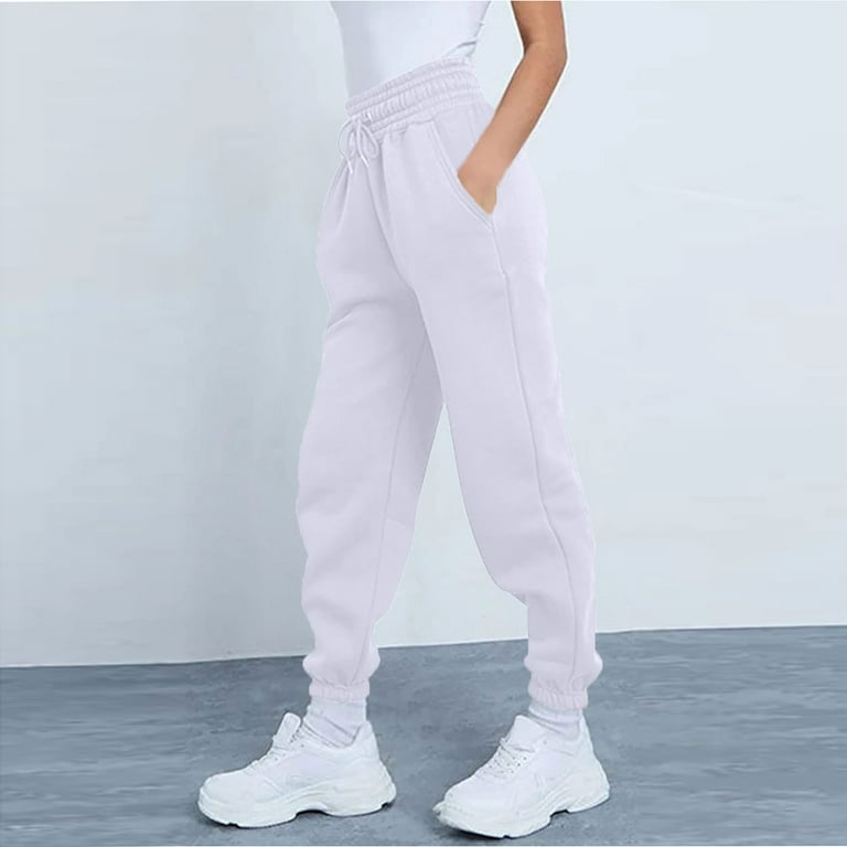 Susanny White Sweatpants for Women Cinch Bottom Drawstring High Waisted Elastic Waist Straight Leg with Pockets Plus Size Sweatpants Petite Comfy
