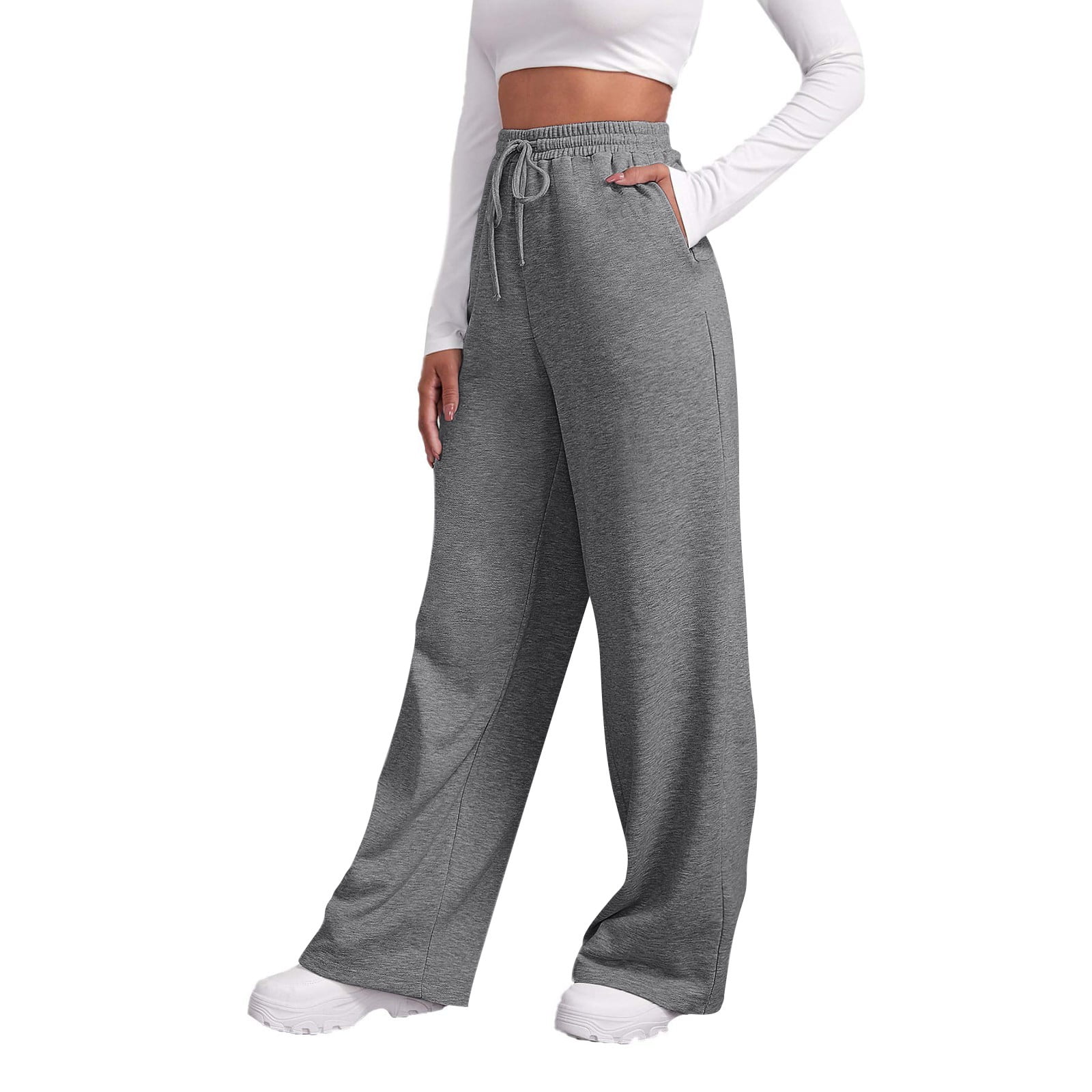 Susanny Womens Sweatpants Wide Leg Elastic Waist with Pockets High Waisted Drawstring Straight Leg Sweatpants Set Cute Comfortable Baggy Pants Running Loose Jogger Pants Dark Gray XL Walmart