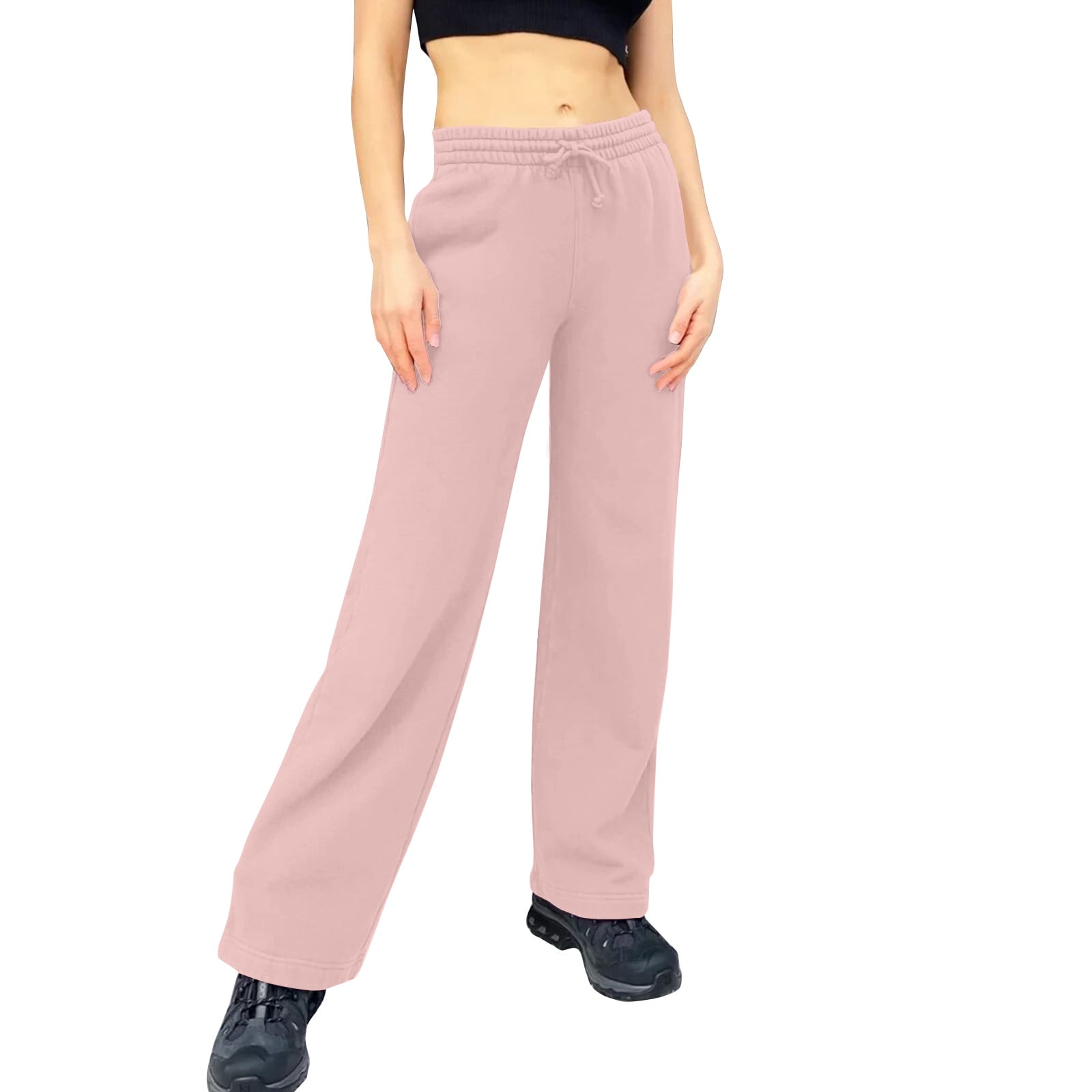 Susanny Wide Leg Sweatpants with Pockets Fleece Lined Drawstring Baggy  Joggers Pants Petite Tall High Waisted Straight Leg Cozy Sweatpants Women  Pink M 