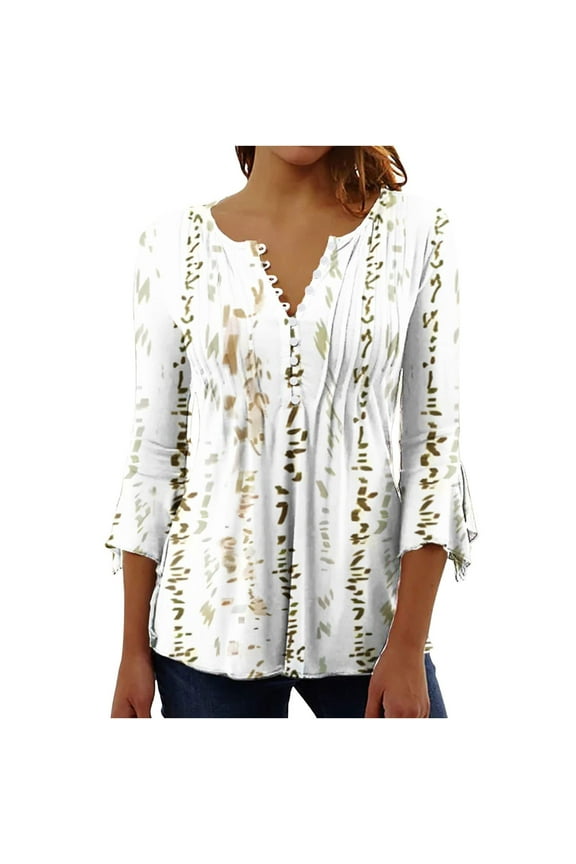Women Compression Shirt Flare Elbow 3/4 Length Sleeve Pleated Top Women Busines Casual Flowy Graphic Womens Dress Tops and Blouses Plus Size Button Down Women's Tunic Style Tops Beige XL