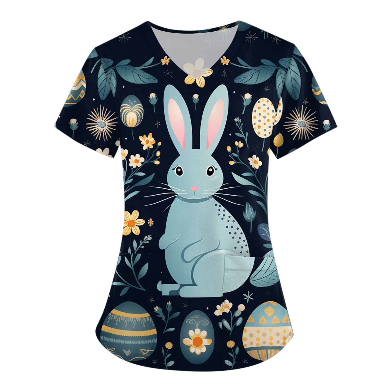 Susanny Women'S Easter Scrub Tops Bunny Rabbit Eggs Scrub Top with