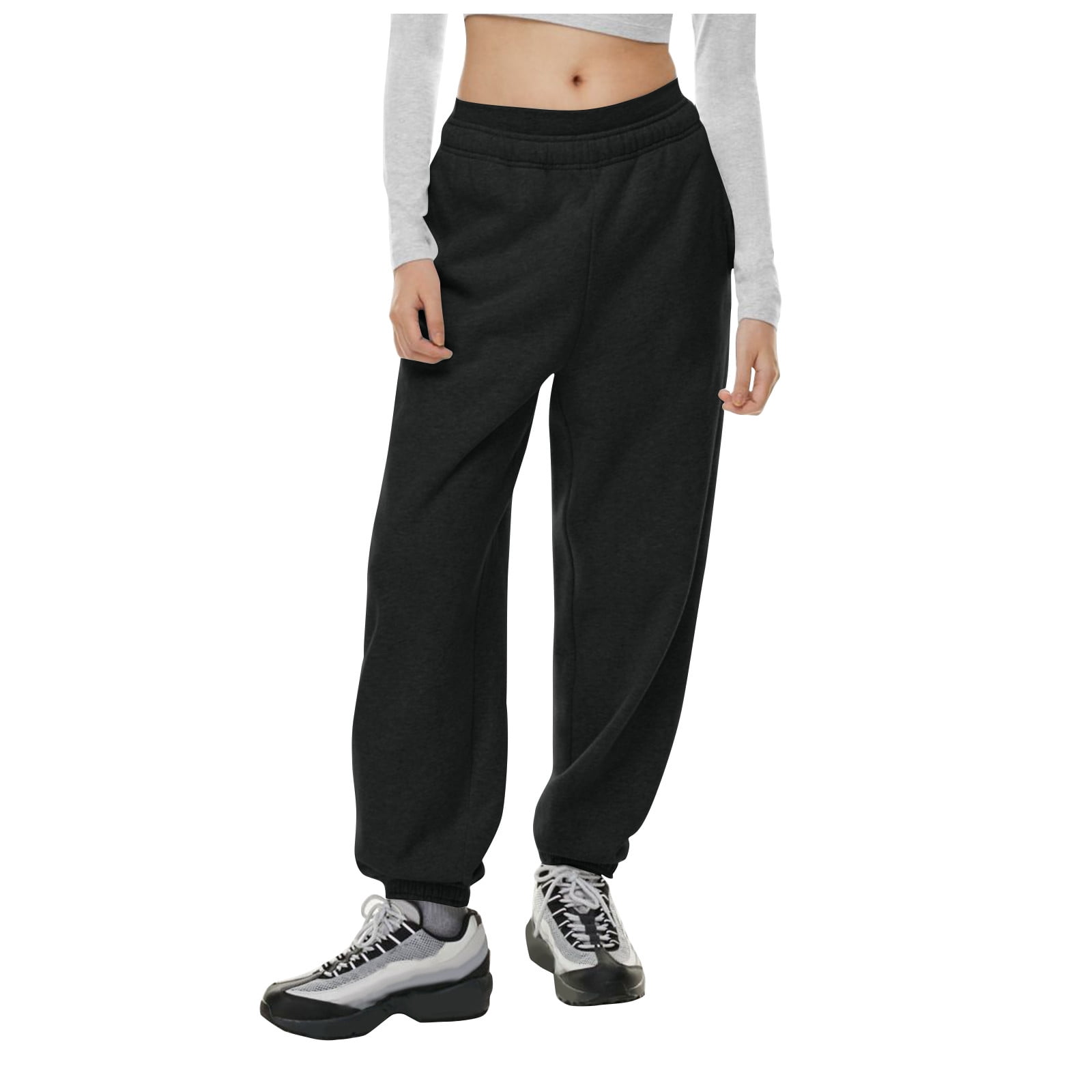 Susanny Women S Sweatpants Straight Leg with Pockets High Waisted Elastic Waist Sweat Pants Petite Athletic Jogger Pants Clearance Workout Baggy Pants Black M Walmart