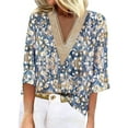 thumbnail image 1 of Susanny Women’S White 3/4 Sleeve Shirts V Neck Half Elbow Plus Size Dressy Tops for Women Lace Crochet Floral Womens Blouses and Tops Dressy T-Shirts Womens Blue M, 1 of 3