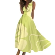 Susanny Women Sleeveless Deep V Neck Long Maxi Casual Dress Army Green 2XL