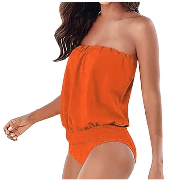 Holipick Women's Strapless One Piece Swimsuit - Tummy Control Bandeau Bathing Suit With Ruched Design