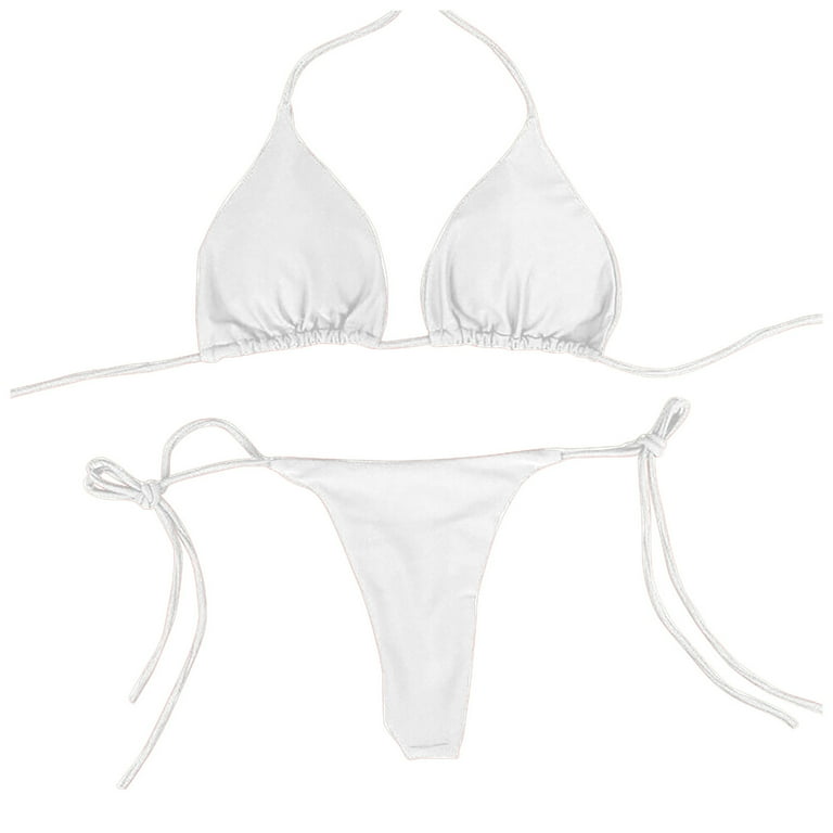 THEREDTHREAD S tinyring bikini set 白 Susanny Women Triangle Bikini Sets String Halter Bathing