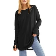 Susanny Women's Casual Long Sleeve Tops Crew Neck Round Hem Loose T-Shirts Tunic Tops with Thumb Holes Black 3XL