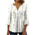 thumbnail image 1 of Susanny Women's Plus Size Tops and T-Shirts Button Down Graphic Dressy Shirts for Women Pleated Flare Elbow 3/4 Length Sleeve Womens Summer Blouses for Women Flowy Womens Tunic Tops Size Beige 2XL, 1 of 5