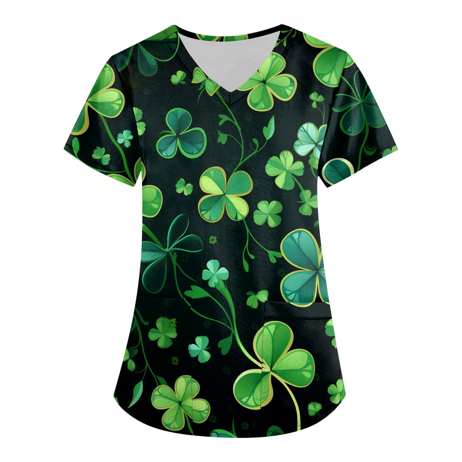 Susanny Women's St. Patricks Day Scrub Tops V Neck Short Sleeve Plus