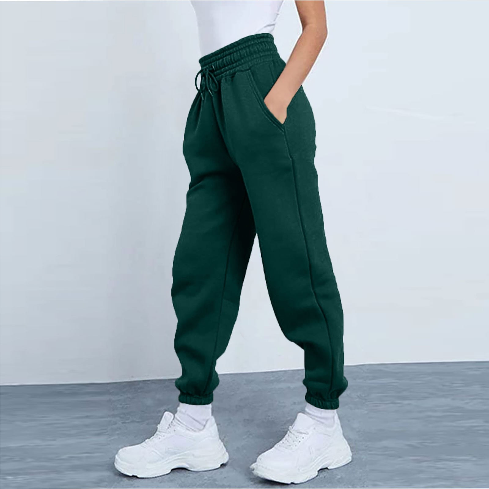 Susanny Women s Sweatpants Dark Green Cinch Bottom Drawstring Elastic Waist with Pockets High Waisted Straight Leg Girls Sweatpants 2023 Joggers