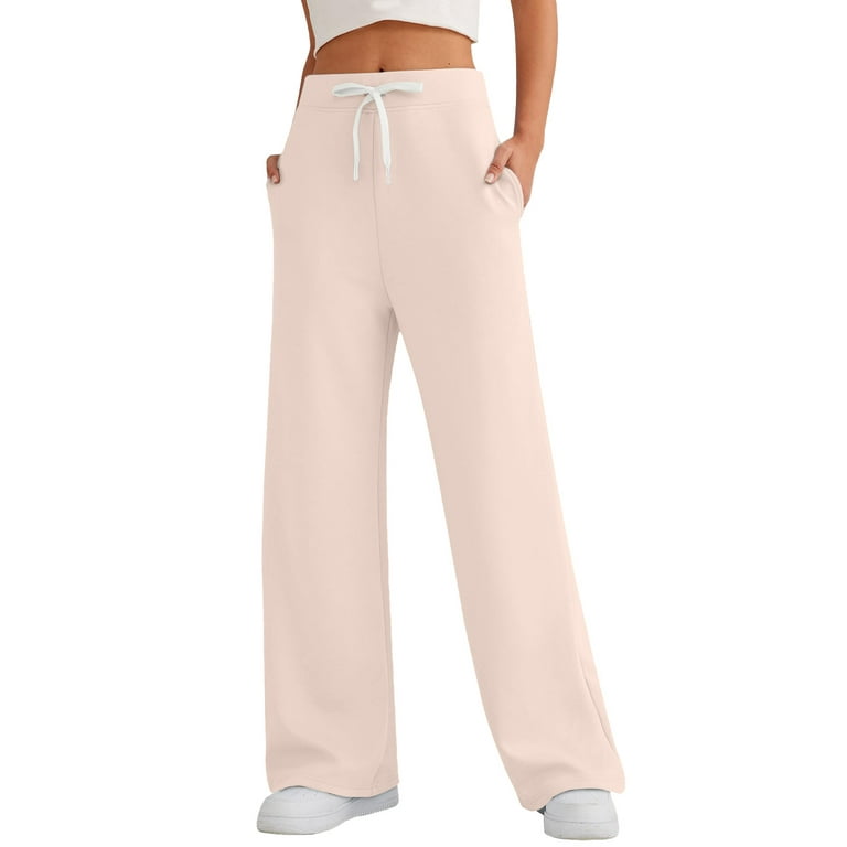 Susanny Women's Sweatpants Straight Leg Drawstring Petite with Pockets  Lounge Pants Fleece Lined Cotton Baggy High Waisted Sweat Pants Suits for  Women Beige XL 