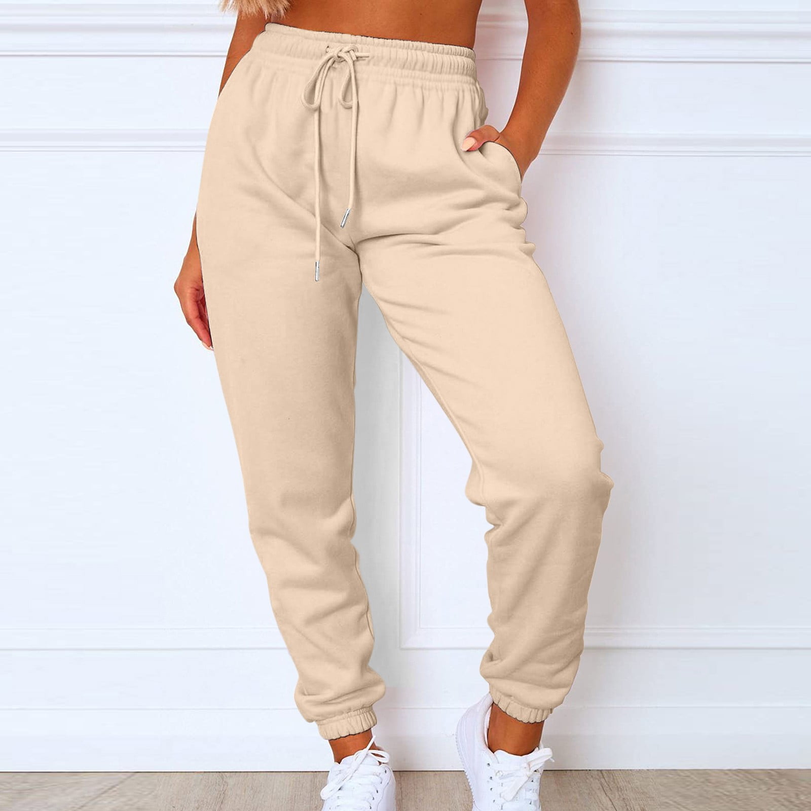 Susanny White Sweatpants for Women Cinch Bottom Drawstring High Waisted  Elastic Waist Straight Leg with Pockets Plus Size Sweatpants Petite Comfy
