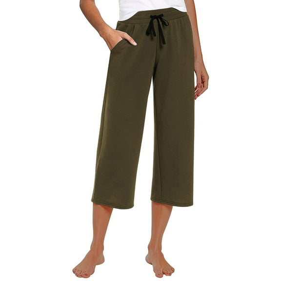 Susanny Womens Casual Summer Cropped Lightweight Pull on Capris Petite Gym Loose Crop Pants Gaucho Low Waist Capri Pants Army Green XL
