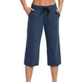 thumbnail image 1 of Susanny Womens Casual Summer Cropped Lightweight Pull on Capris Petite Gym Loose Crop Pants Gaucho Low Waist Capri Pants Navy L, 1 of 4