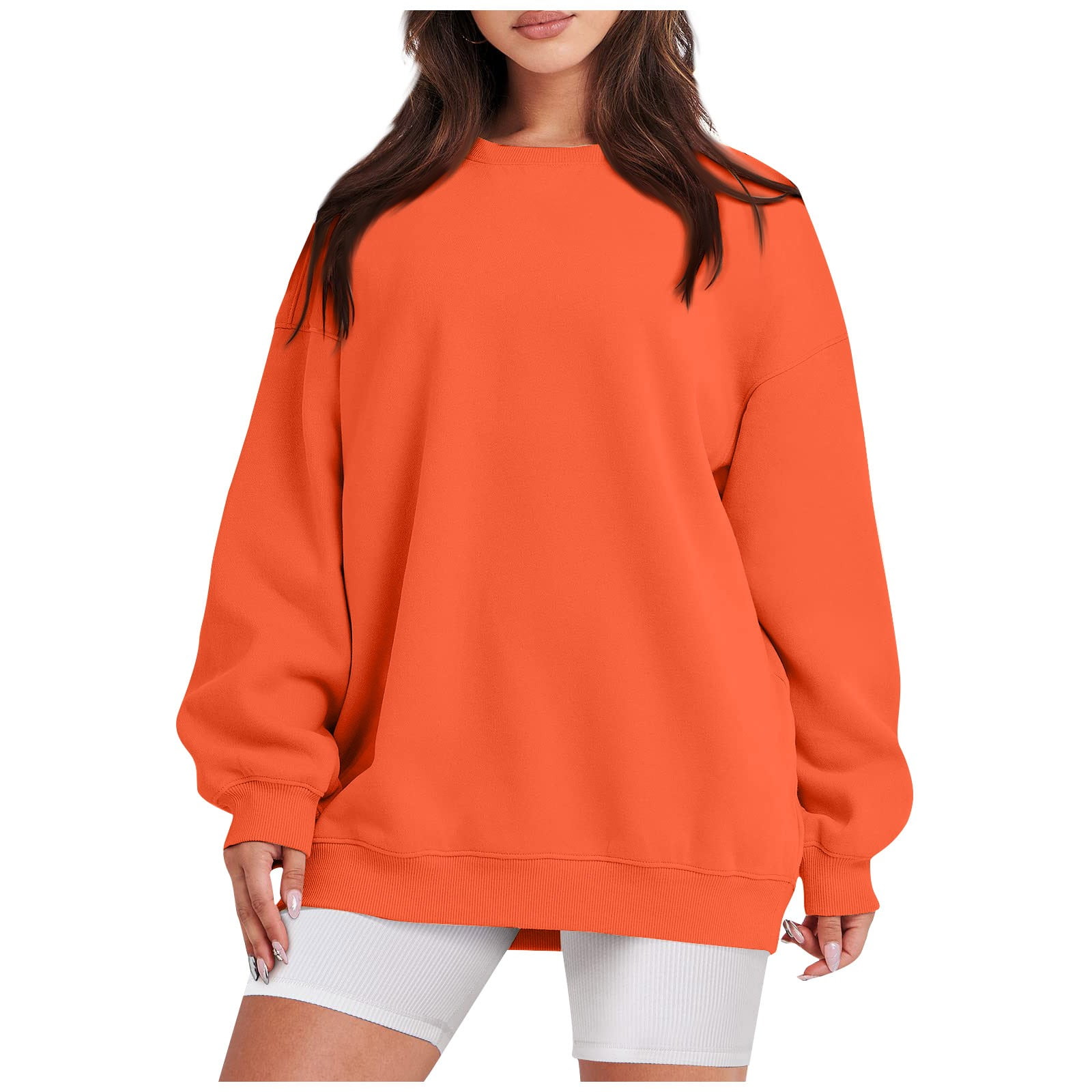 Susanny Womens Crewneck Sweatshirt Orange Long Sleeve Fashion Cropped Hoodie Workout Y2k Long Loose Fit Pullover Crewneck Aesthetic Soft Sweater