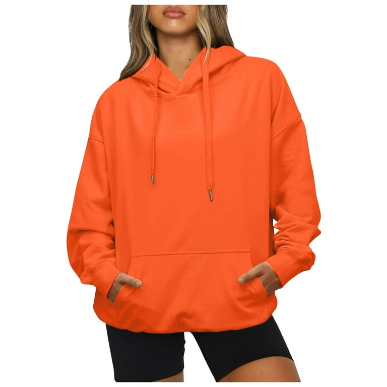 Susanny Womens Cropped Sweatshirt Long Sleeve Orange Y2k Hoodies Y2k Winter  Fleece Fashion Pullover Drawstring Hooded Workout Loose Fit Sweater