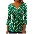 thumbnail image 1 of Susanny Womens Dress Tops for Older Women Button Down Pleated Ladies Summer Shirts Flowy Polka Dot Women Casual Blouses Plus Sizes Flare Elbow 3/4 Length Sleeve Tunic Tops Clearance Dark Green 2XL, 1 of 2