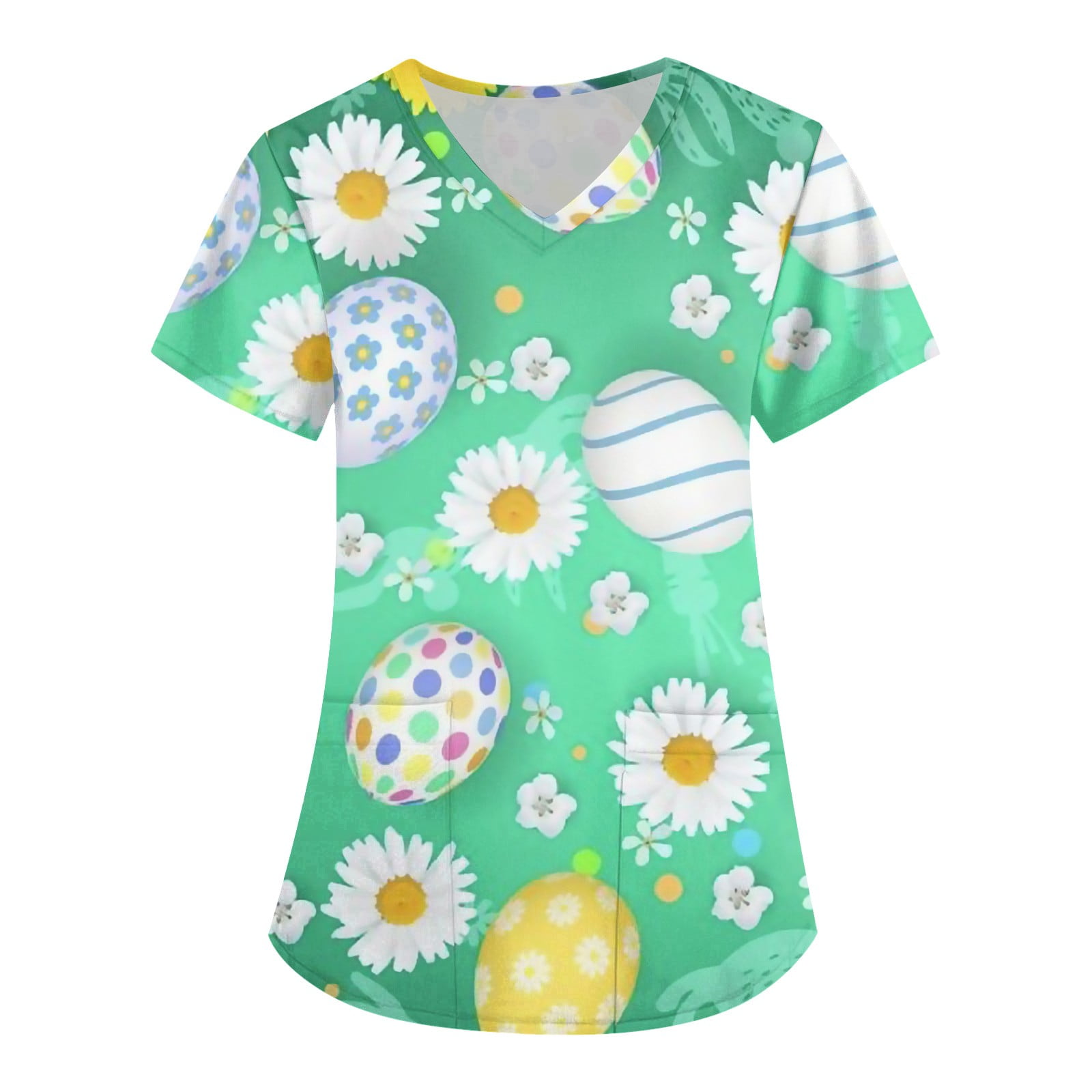 Susanny Womens Easter Scrub Tops Plus Size Eggs Bunny Rabbit Scrubs