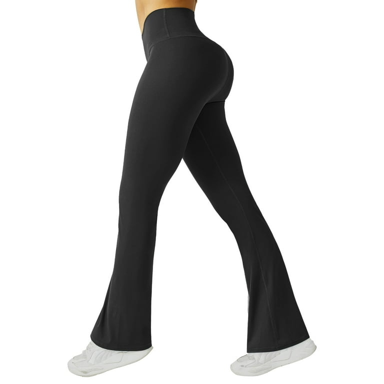 Susanny Womens Flare Leggings Butt Scrunch Yoga Pants High Waisted Tummy  Control Stretchy Comfy Wide Leg Pants Black L