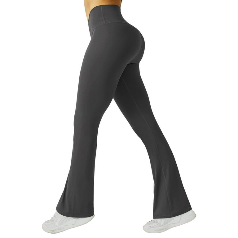 Susanny Womens Flare Leggings Butt Scrunch Yoga Pants High Waisted Tummy  Control Stretchy Comfy Wide Leg Pants Gray M