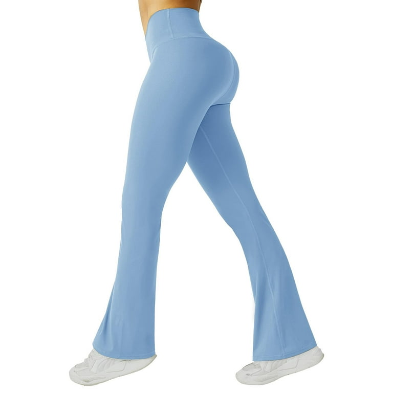 Susanny Womens Flare Leggings Butt Scrunch Yoga Pants High Waisted Tummy  Control Stretchy Comfy Wide Leg Pants Sky Blue M