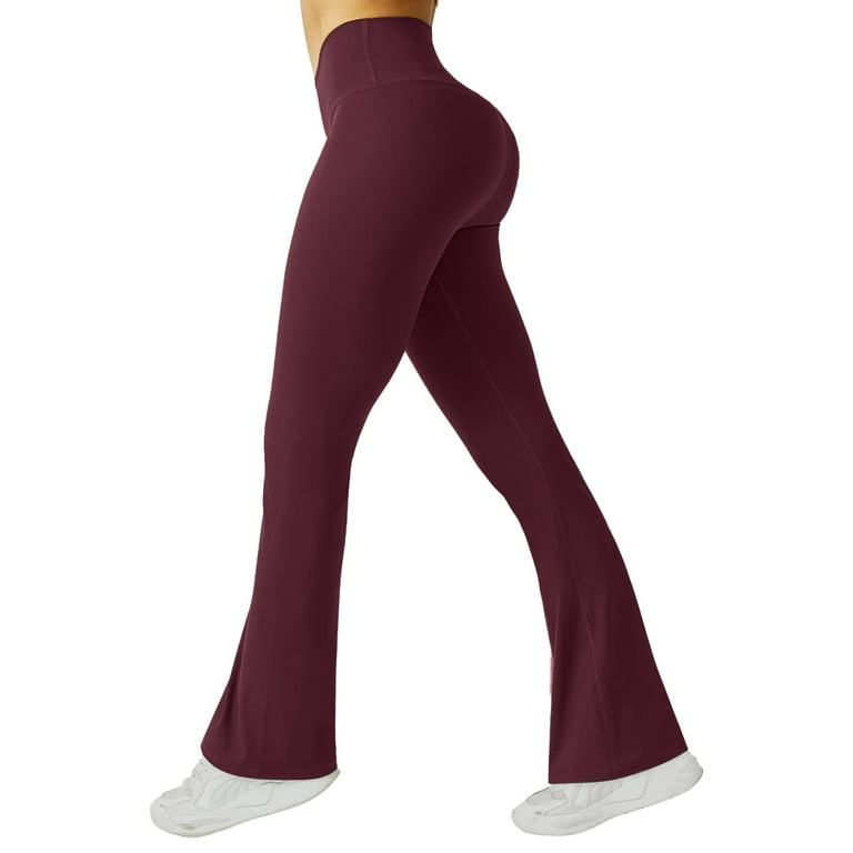 Susanny Womens Flare Leggings Butt Scrunch Yoga Pants High Waisted Tummy  Control Stretchy Comfy Wide Leg Pants Wine L