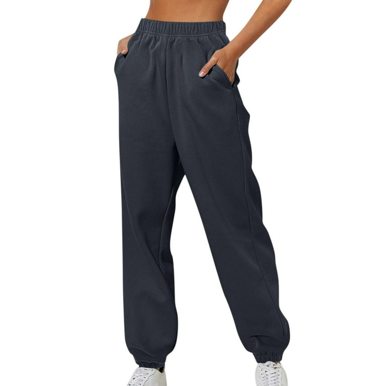 Susanny Womens Fleece Jogger Sweatpants With Pockets Cinched Joggers Straight Leg High Waisted Baggy Pants Running Comfy Lounge Pants Dark Gray M
