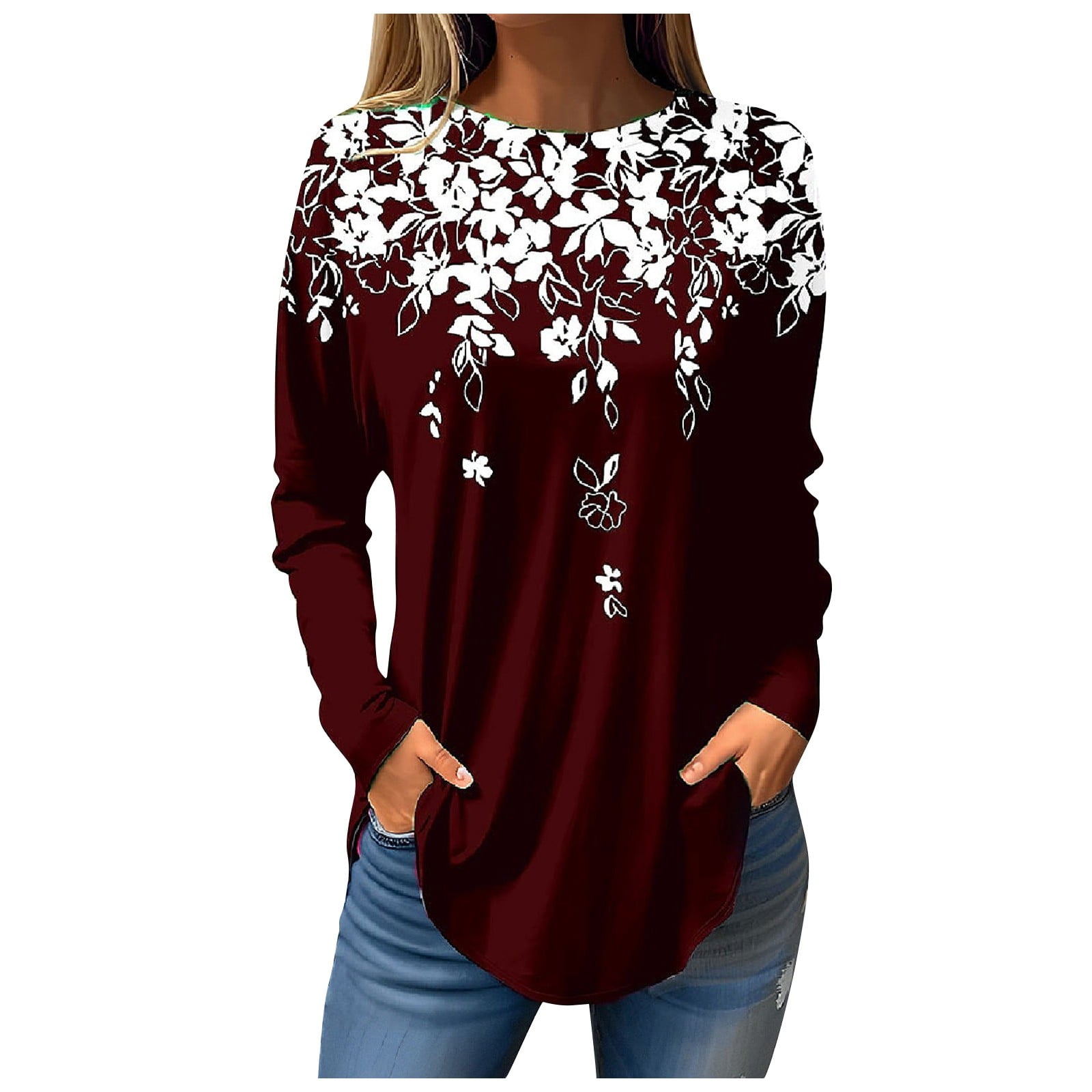 Susanny Womens Long Sleeve T Shirts Long Tops Fall 2023 Petite Floral