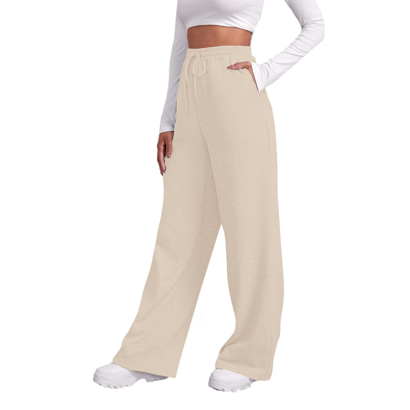 Susanny Womens Petite Sweatpants with Pockets and Open Leg Straight Leg